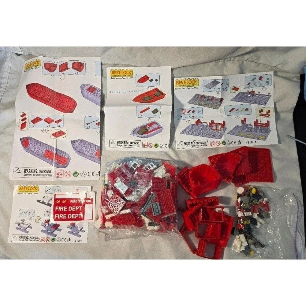 Best-Lock Construction Toys Building Set Lot Fire Dept Boat Station Parts Manual